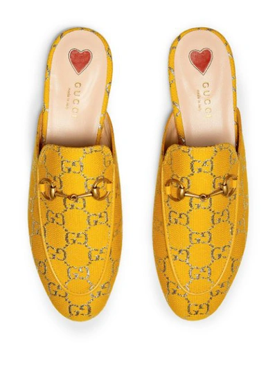 Shop Gucci Princetown Gg Supreme Slippers In Yellow