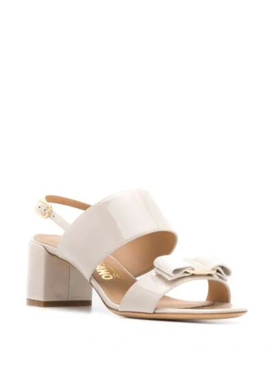 Shop Ferragamo Giulia Mid-heel Bow Sandals In Neutrals