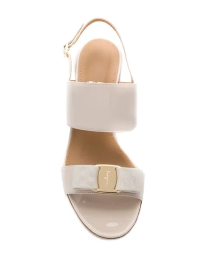 Shop Ferragamo Giulia Mid-heel Bow Sandals In Neutrals
