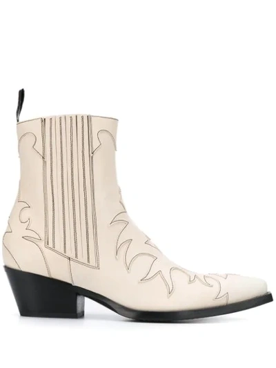 Shop Sartore Pointed Cut Out Detail Boots In Neutrals