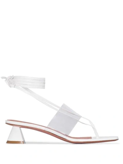 Shop Amina Muaddi Zulu 40mm Wrap Sandals In White