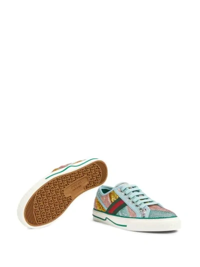 Shop Gucci Tennis 1977 Sequin-embellished Sneakers In Blue ,pink