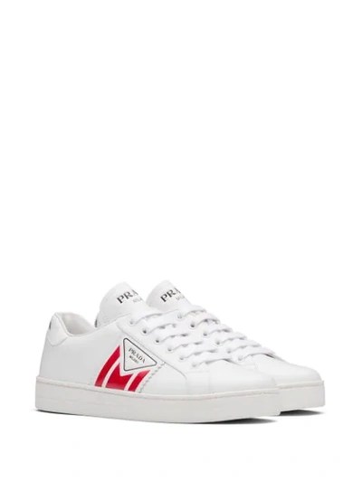 Shop Prada Printed Logo Calf Leather Sneakers In White