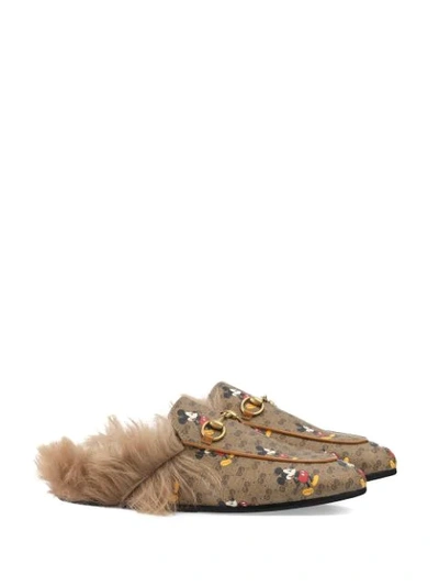 Shop Gucci X Disney Princetown Slippers In Neutrals