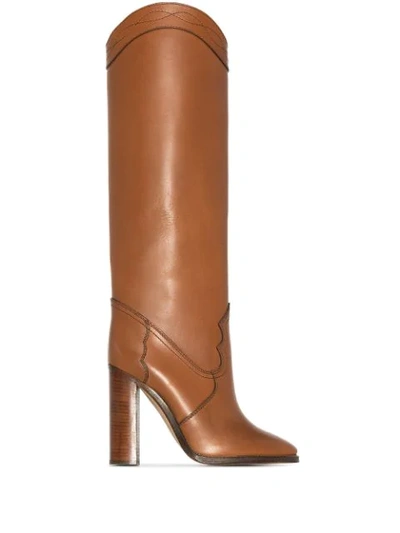 Shop Saint Laurent Kate Knee-height 105mm Boots In Brown