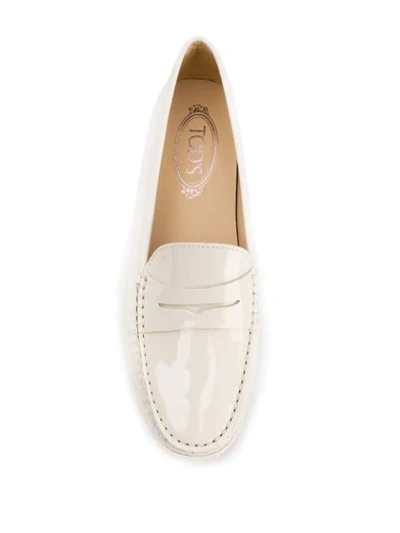 Shop Tod's Patent Leather Loafers In White