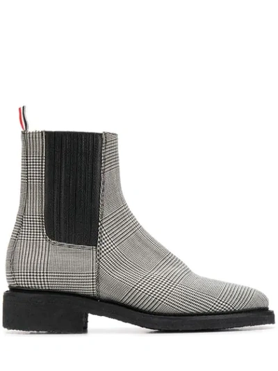 Shop Thom Browne Chelsea Boots With Covered Elastic & Crepe Sole In Engineered 4 Bar Pow Heavy Wool In Black