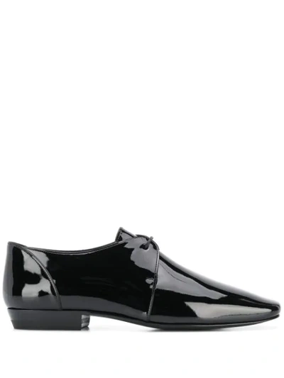 Shop Saint Laurent Yves Almond Toe Derby Shoes In Black