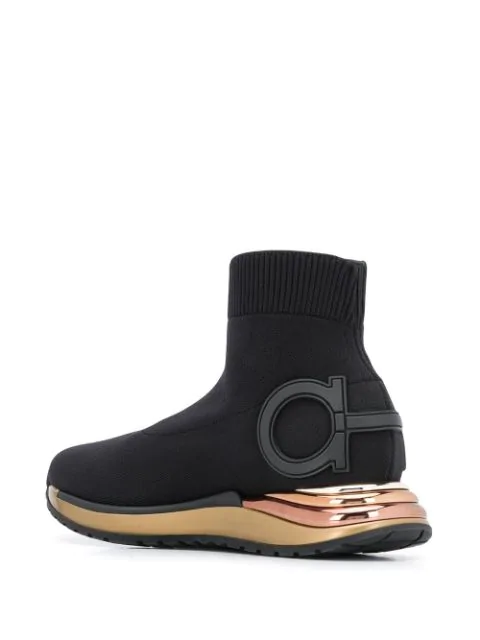 Salvatore Ferragamo Gardena Contrast Heel Sock Sneakers In Black | ModeSens