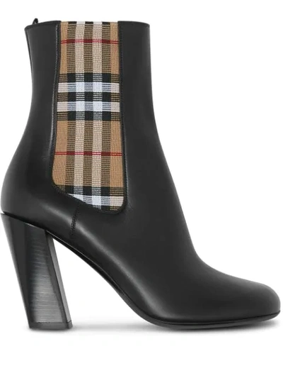 Shop Burberry Vintage Check Detail Ankle Boots In Black