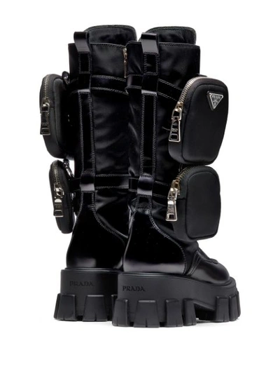 Prada Monolith Pouch Detail Boots In Black | ModeSens