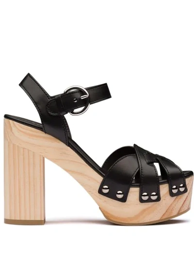 Shop Prada Woven Platform Sandals In Black