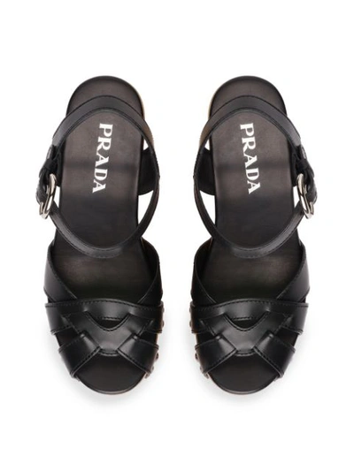 Shop Prada Woven Platform Sandals In Black