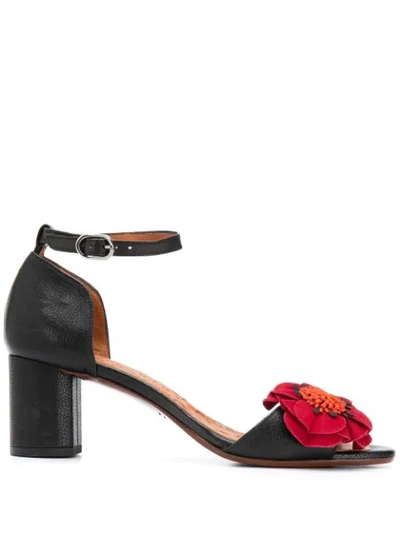 Shop Chie Mihara 65mm Floral Appliqué Sandals In Black