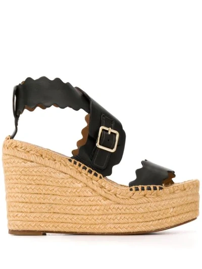 Shop Chloé Lauren Wedge Espadrille Sandals In Black