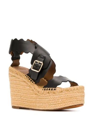 Chloé Lauren Leather Espadrille Platform Wedge Sandal In Black