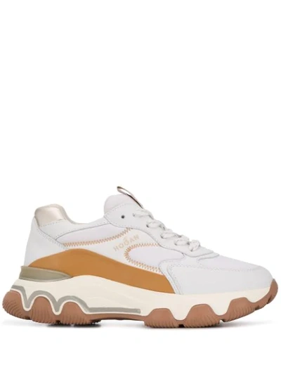 Hogan Hyperactive Sneaker In White And Beige Leather In White