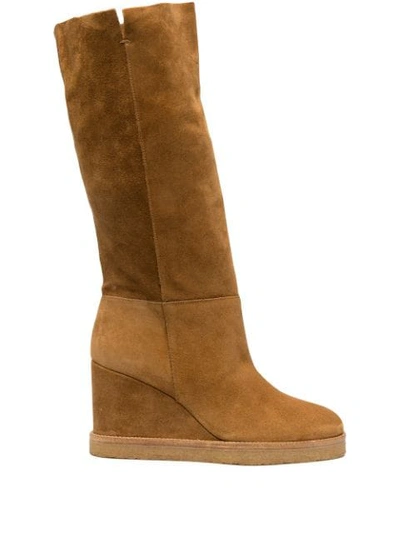 Shop Ba&sh Slip-on Wedge Heel Boots In Brown
