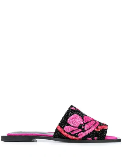 Shop Ganni Embroidered Square-toed Sandals In Pink