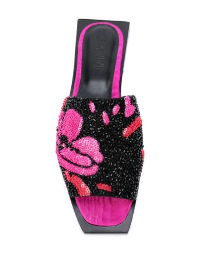 Shop Ganni Embroidered Square-toed Sandals In Pink