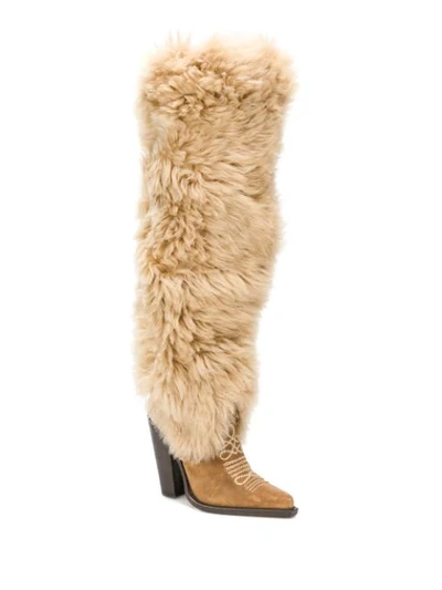 Shop Dsquared2 Faux-fur Pointed Boots In Brown