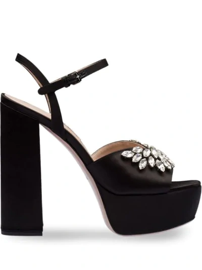 Miu Miu Crystal-embellished Satin Platform Sandals In Black