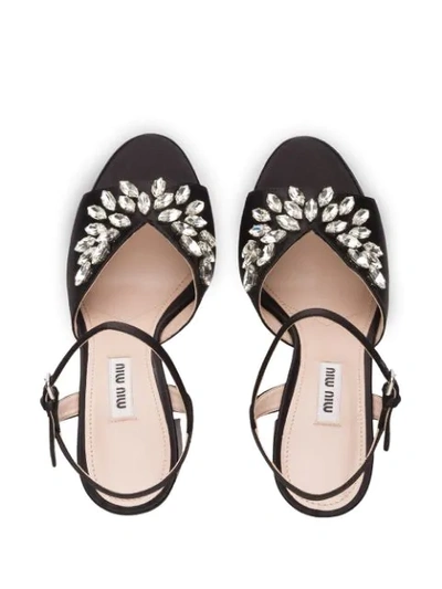 Miu Miu Crystal-embellished Satin Platform Sandals In Black