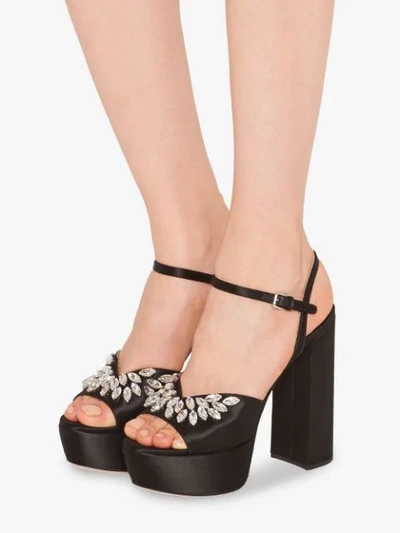 Miu Miu Crystal-embellished Satin Platform Sandals In Black