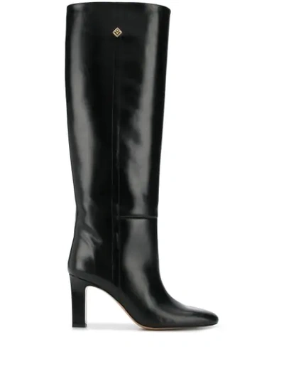 Shop Sandro Knee-length Slip On Boots In Black