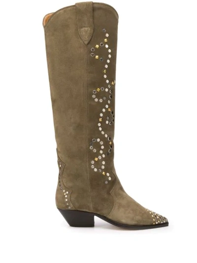 Shop Isabel Marant Studded Knee-high Boots In Green