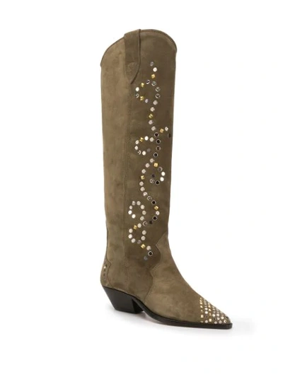 Shop Isabel Marant Studded Knee-high Boots In Green