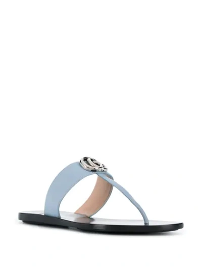 Shop Gucci T-bar Leather Sandals In Blue