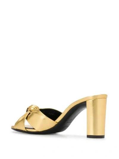 Shop Saint Laurent Bianca Knotted Detail 85mm Mules In Gold