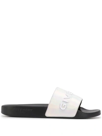 Shop Givenchy Logo Slides In Silver