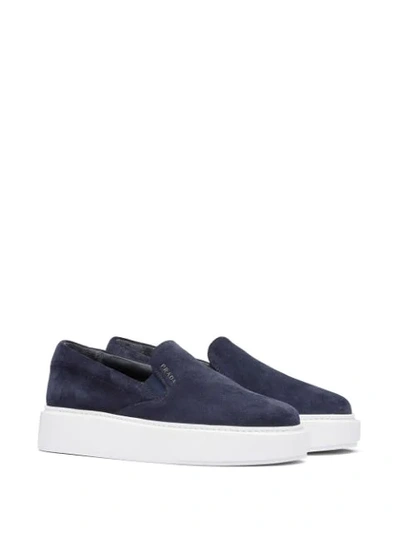 Shop Prada Platform Slip-on Sneakers In Blue