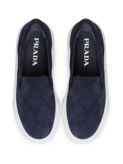 Shop Prada Platform Slip-on Sneakers In Blue