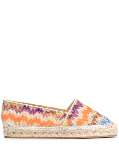 Shop Missoni Chevron Flat Espadrilles In Gold