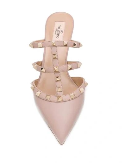 Shop Valentino Rockstud Pointed-toe Mules In Neutrals