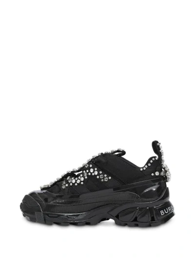 Shop Burberry Crystal Detail Suede And Mesh Arthur Sneakers In Black