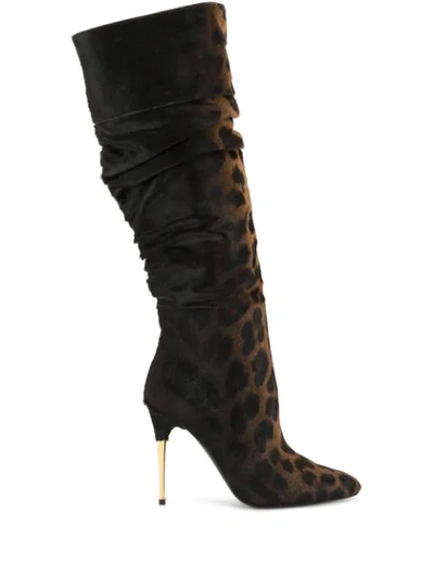 Shop Tom Ford Leopard Print Knee-length Boots In Brown