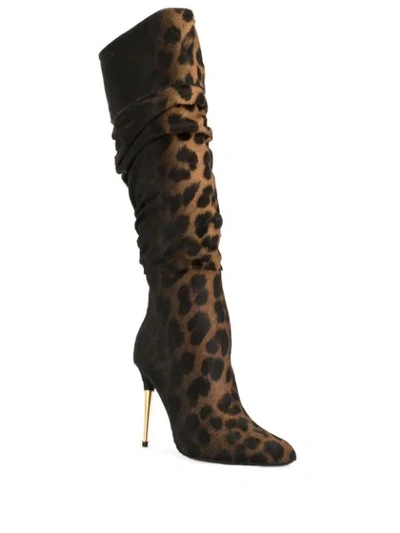 Shop Tom Ford Leopard Print Knee-length Boots In Brown