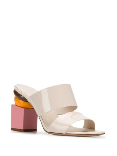 Shop Ferragamo Sculpted-heel Double-strap Sandals In Neutrals