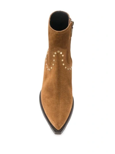 Shop Saint Laurent Lukas Studded Ankle Boots In Brown