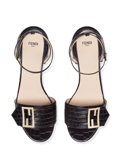 Shop Fendi Embossed Logo Plaque Sandals In Black