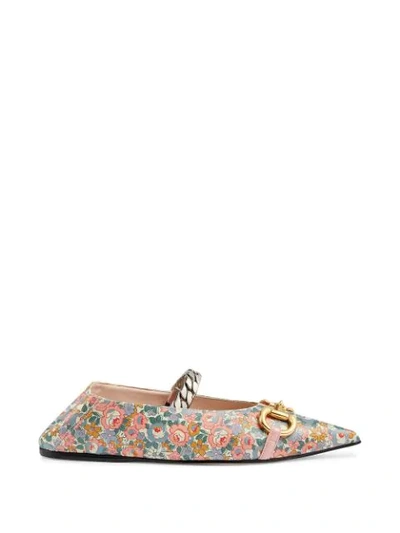 Shop Gucci Exclusive Floral-print Ballerina Shoes In Pink