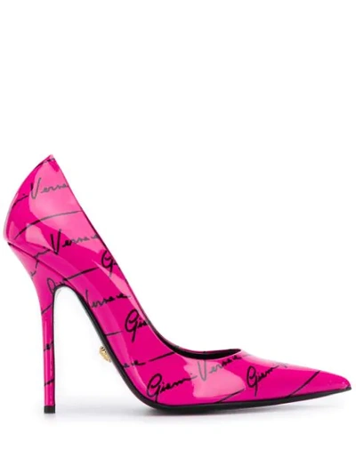 Shop Versace Logo Print Pumps In Pink