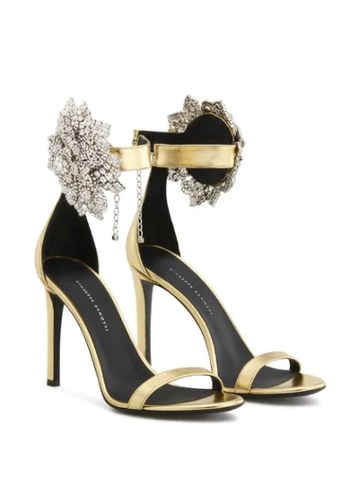 Shop Giuseppe Zanotti Fleur Crystal-embellished Sandals In Gold