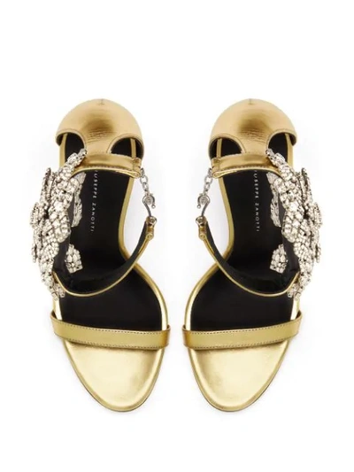 Shop Giuseppe Zanotti Fleur Crystal-embellished Sandals In Gold