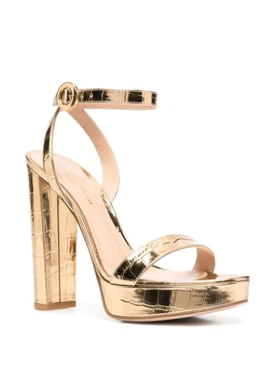 Shop Gianvito Rossi Metallic Crocodile Effect Sandals In Gold