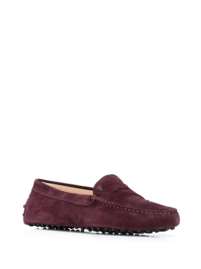 Shop Tod's Suede Penny Loafers In Red